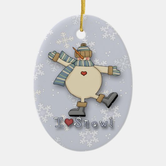 I Liebe Snow Snowman Keramikornament (Vorne)