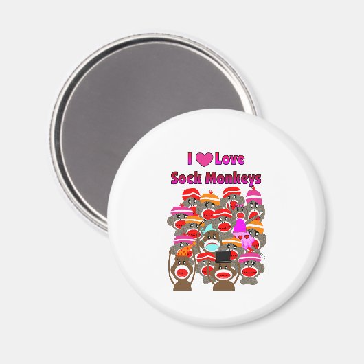 "I LIEBE SOCK MONKEYS" Geschenke Magnet (Vorderseite/Rückseite)