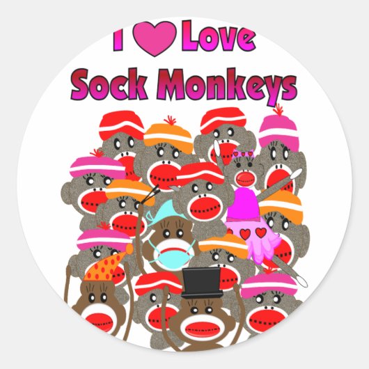 "I LIEBE SOCK MONKEYS" Geschenke Runder Aufkleber (Vorderseite)