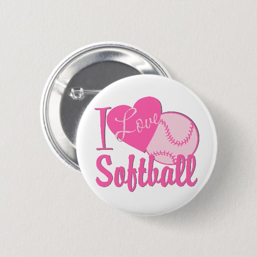 I Liebe Softball Pink Button (Vorne & Hinten)