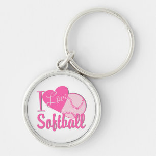 I Liebe Softball Pink Schlüsselanhänger