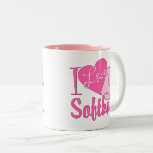 I Liebe Softball Pink Zweifarbige Tasse (VorderseiteRechts)