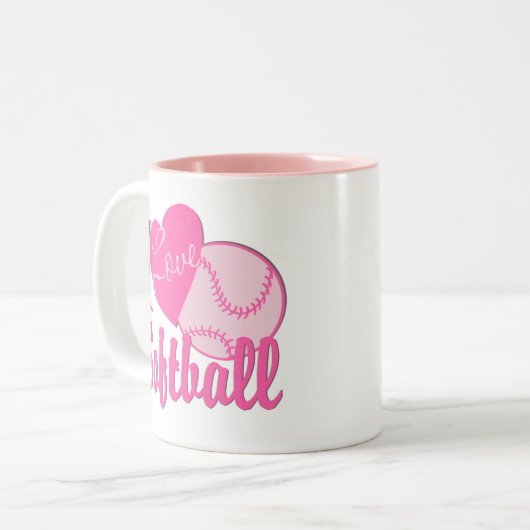 I Liebe Softball Pink Zweifarbige Tasse (Vorderseite Links)
