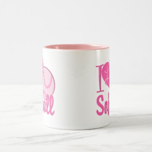 I Liebe Softball Pink Zweifarbige Tasse (Mittel)