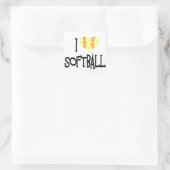 I Liebe Softball Quadratischer Aufkleber (Tasche)