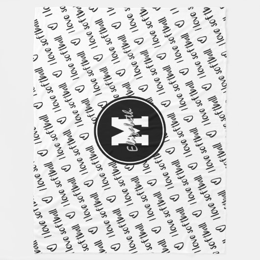 I Liebe Softball Typografie Schwarz-weiß JEDE Farb Fleecedecke (Vorderseite)