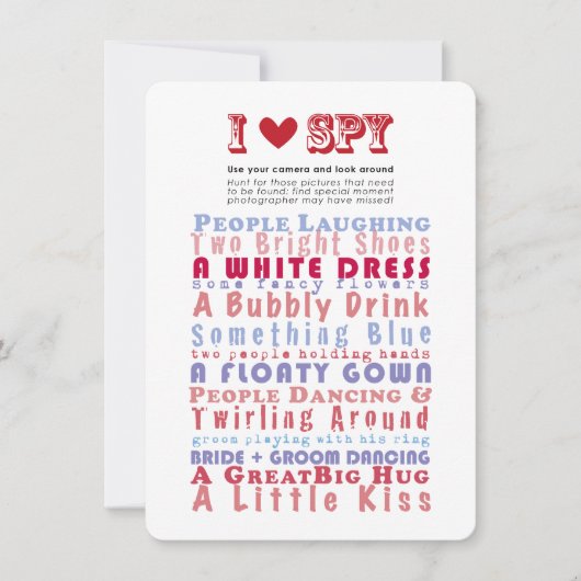 I Liebe Spion Foto Hunt Game Einladung (Vorderseite)
