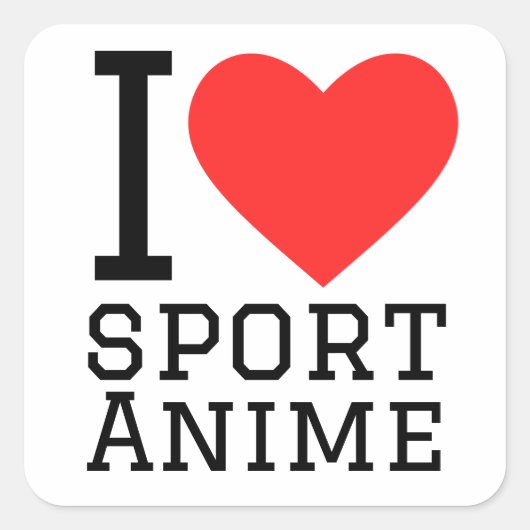 I Liebe Sport Animation Quadratischer Aufkleber (Vorderseite)