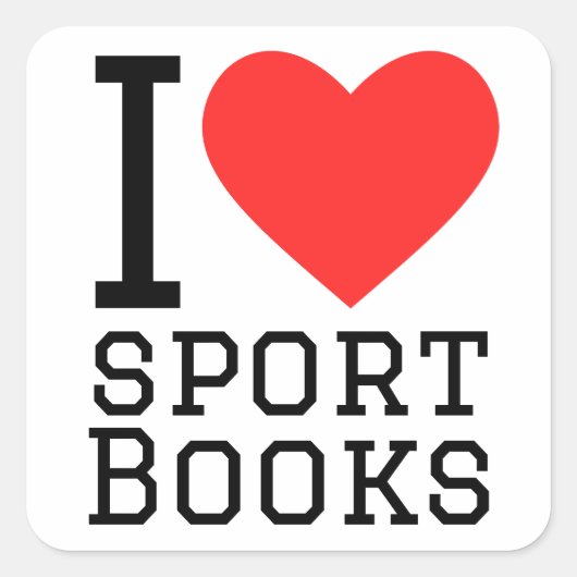 I Liebe Sportbücher Quadratischer Aufkleber (Vorderseite)