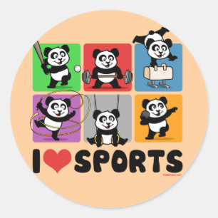 I Liebe Sports Pandas Runder Aufkleber