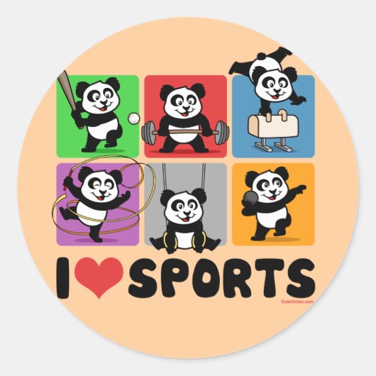 I Liebe Sports Pandas Runder Aufkleber (Vorderseite)