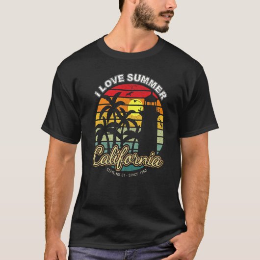 I Liebe Summer California Retro Sunset Lighthouse  T-Shirt (Vorderseite)