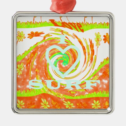 I Liebe Surf: Schönes Blumengestein mit Cooler Tex Ornament Aus Metall (Vorne)