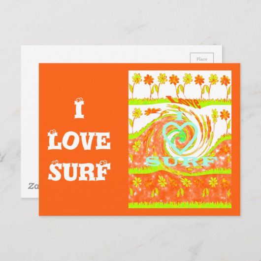 I Liebe Surf: Schönes Blumengestein mit Cooler Tex Postkarte (Vorne/Hinten)