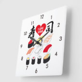 I Liebe Sushi Quadratische Wanduhr (Winkel)