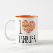 I Liebe Tambura Orange Mandala Herz Zweifarbige Tasse (Links)