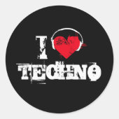 I Liebe Techno Runder Aufkleber (Vorderseite)