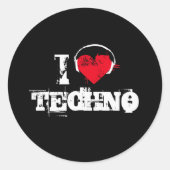 I Liebe Techno Runder Aufkleber (Vorderseite)