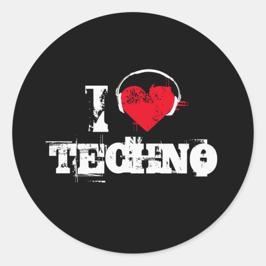 I Liebe Techno Runder Aufkleber (Vorderseite)
