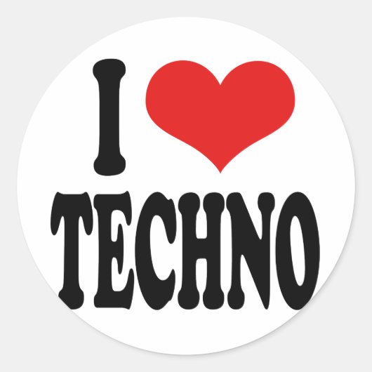 I Liebe Techno Runder Aufkleber (Vorderseite)