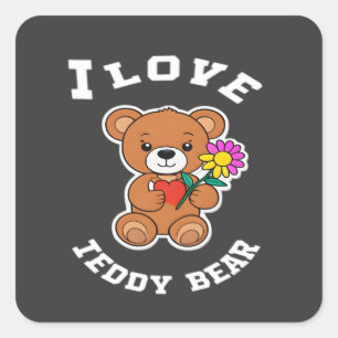 I Liebe Teddy Bear Grafik Design.png Quadratischer Aufkleber