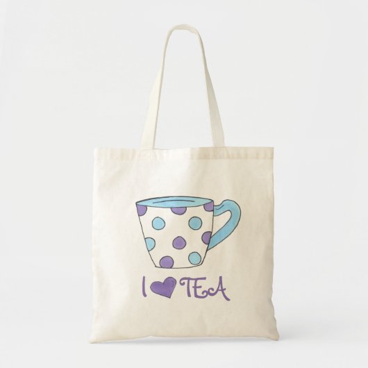 I Liebe Tee Lila/Blue Polka Dot Teacup Tasche (Vorne)