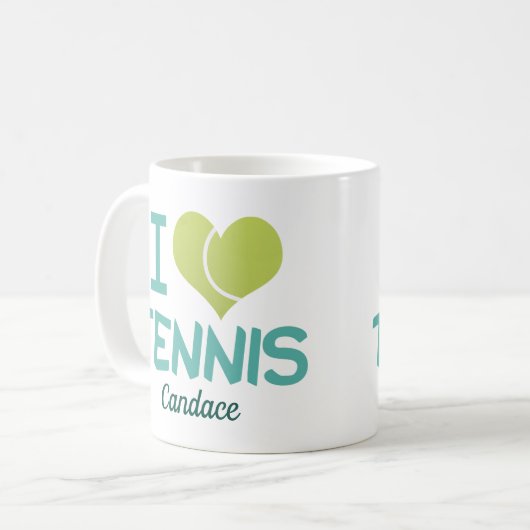I Liebe Tennis Niedlich Custom Kaffeetasse (Vorderseite Links)