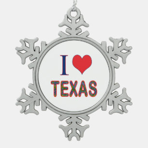I. Liebe Texas Bluebonnet Schneeflocken Zinn-Ornament