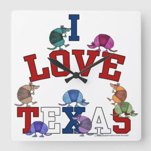 I Liebe Texas-Colorful Armadillos Quadratische Wanduhr