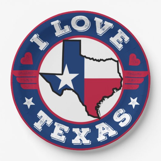I Liebe Texas Staat Karte und Flagge Pappteller (Vorderseite)