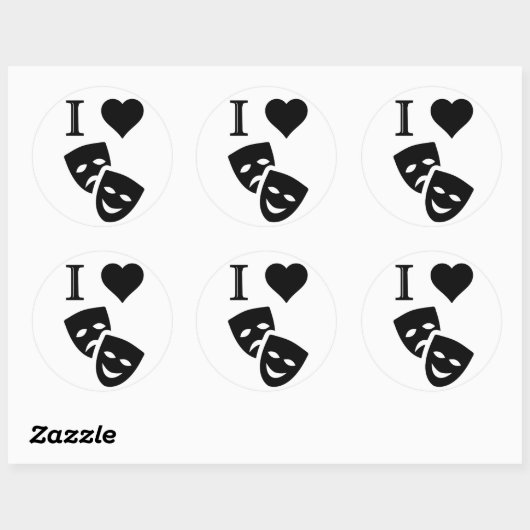 I Liebe Theater Runder Aufkleber (Blatt)