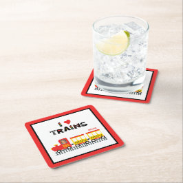 I Liebe Train Colorful Kids Foto Name Party Rechteckiger Pappuntersetzer