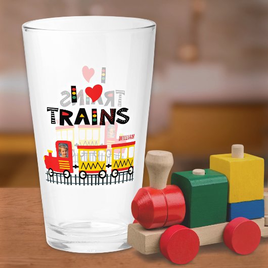 I Liebe Train Colorful Kids Foto und Name Glas