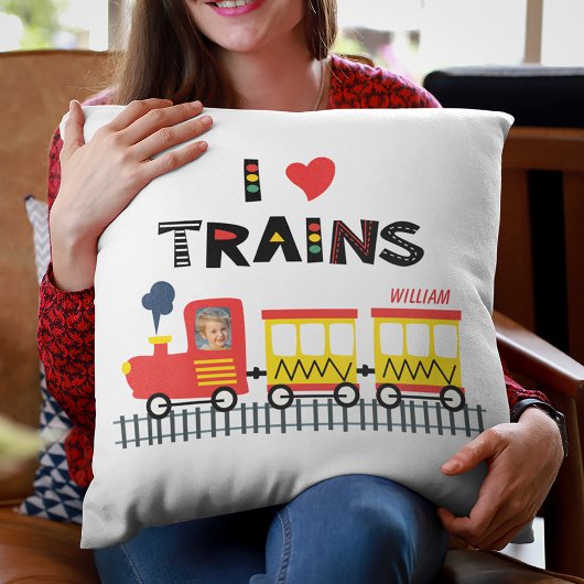 I Liebe Train Colorful Kids Foto und Name Kissen