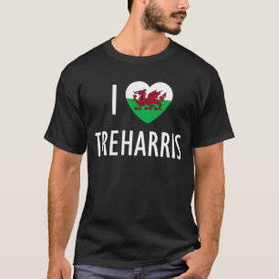 I Liebe Treharris Wales Flag Herzdrache Welsh T-Shirt