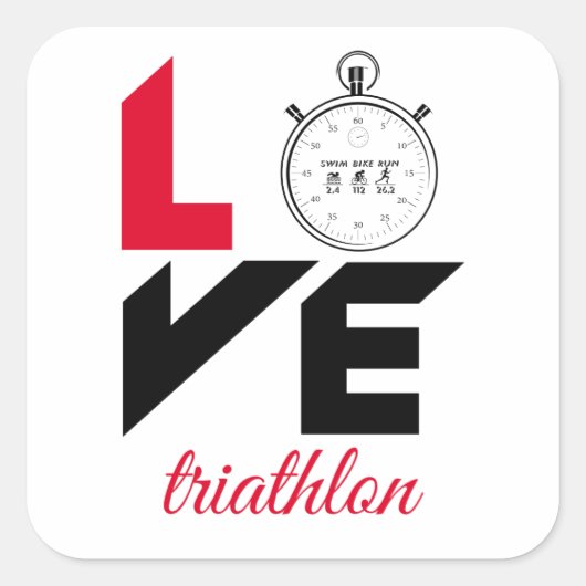 I Liebe Triathlon Quadratischer Aufkleber (Vorderseite)
