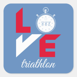 I Liebe Triathlon Quadratischer Aufkleber