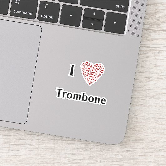 I Liebe Trombone Rotes Herz Musiknoten Vinyl Aufkleber (Ausschnitt)