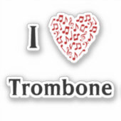 I Liebe Trombone Rotes Herz Musiknoten Vinyl Aufkleber (Vorderseite)