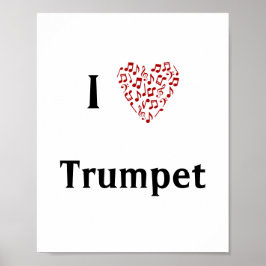 I Liebe Trumpet Red Heart of Musiknotens Poster