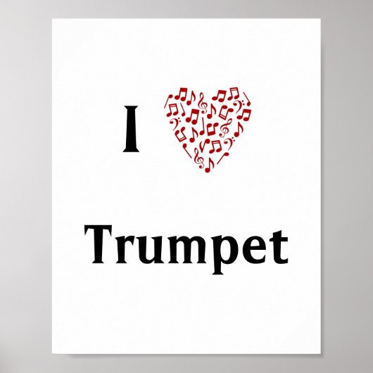I Liebe Trumpet Red Heart of Musiknotens Poster (Vorne)