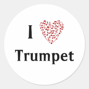 I Liebe Trumpet Red Heart of Musiknotens Runder Aufkleber