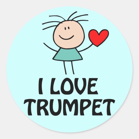 I Liebe Trumpet Strichmännchen Music Gift Runder Aufkleber (Vorderseite)