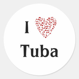 I Liebe Tuba Rotes Herz Musiknoten Runder Aufkleber