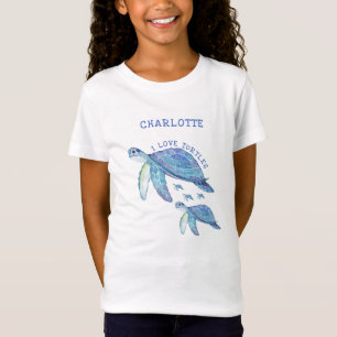 I LIEBE TURTLES Turquoise Kinderspass T-Shirt