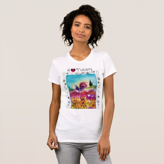 I LIEBE TUSKANIE, SONNENBLUMEN, KUPPEN, SCHWARZE R T-Shirt (Vorne ganz)