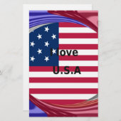 I Liebe U.S.A. Swirl: Patriotische Herzkunst Print Briefpapier (Vorne/Hinten)