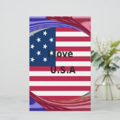 I Liebe U.S.A. Swirl: Patriotische Herzkunst Print Briefpapier (Stehend Vorderseite)