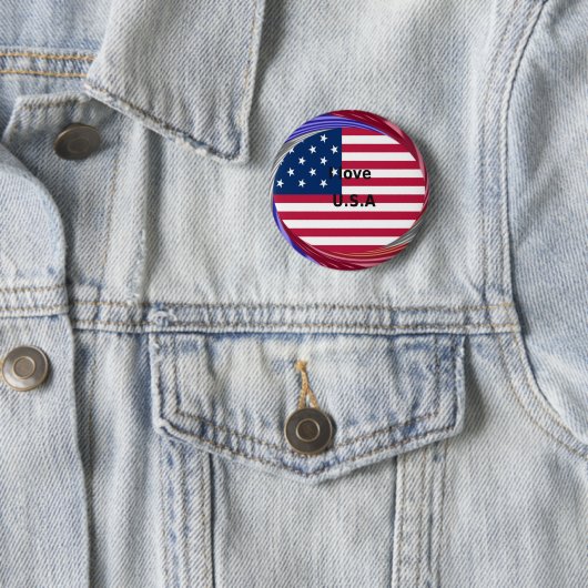 I Liebe U.S.A. Swirl: Patriotische Herzkunst Print Button (Beispiel)