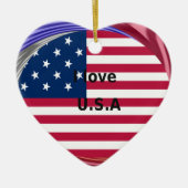 I Liebe U.S.A. Swirl: Patriotische Herzkunst Print Keramikornament (Vorne)